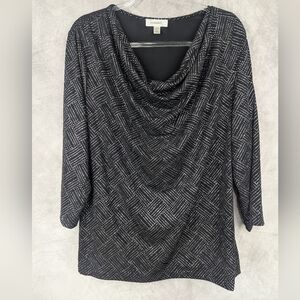 Dressbarn Size 2X Glittery Blouse With Scoop Draped Neckline Black